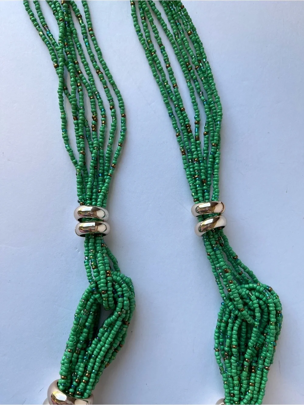 Vintage Green Seed Beads Long Statement Necklace